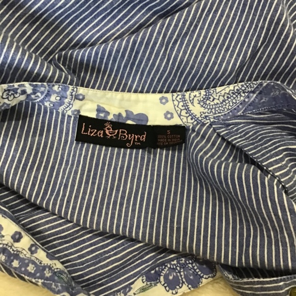 Liza Byrd Women’s Size Small Blue White Stripe 1/2 Gold Button Front Tunic Top - Picture 8 of 10